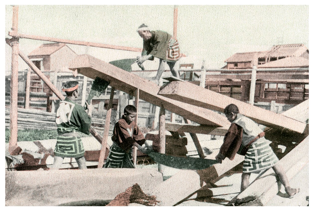 Tømrere på arbejde, Japan, 1904 af Unbekannt
