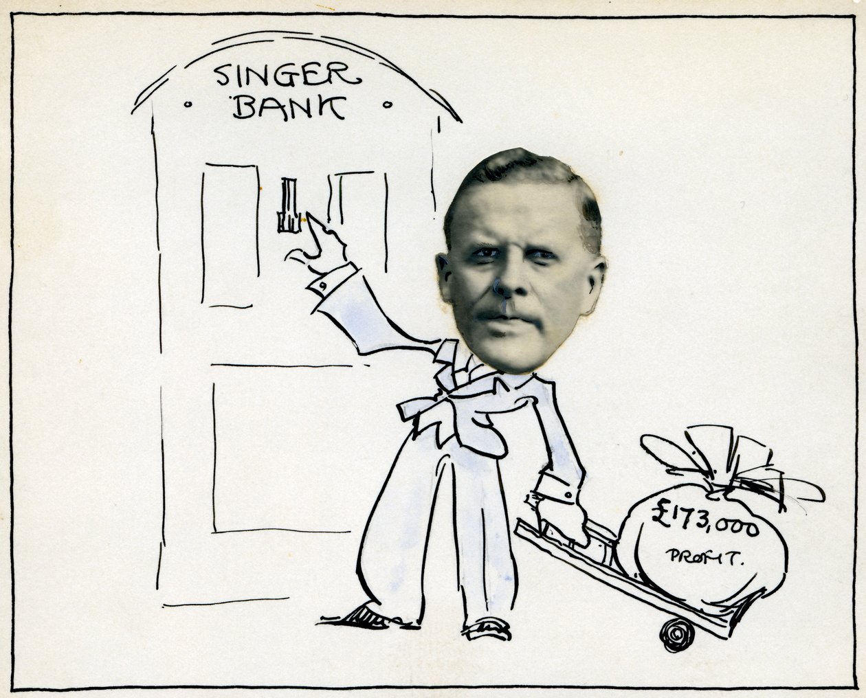 Tegneserie af administrerende direktør William E Bullock, Singer & Company Ltd af Unbekannt