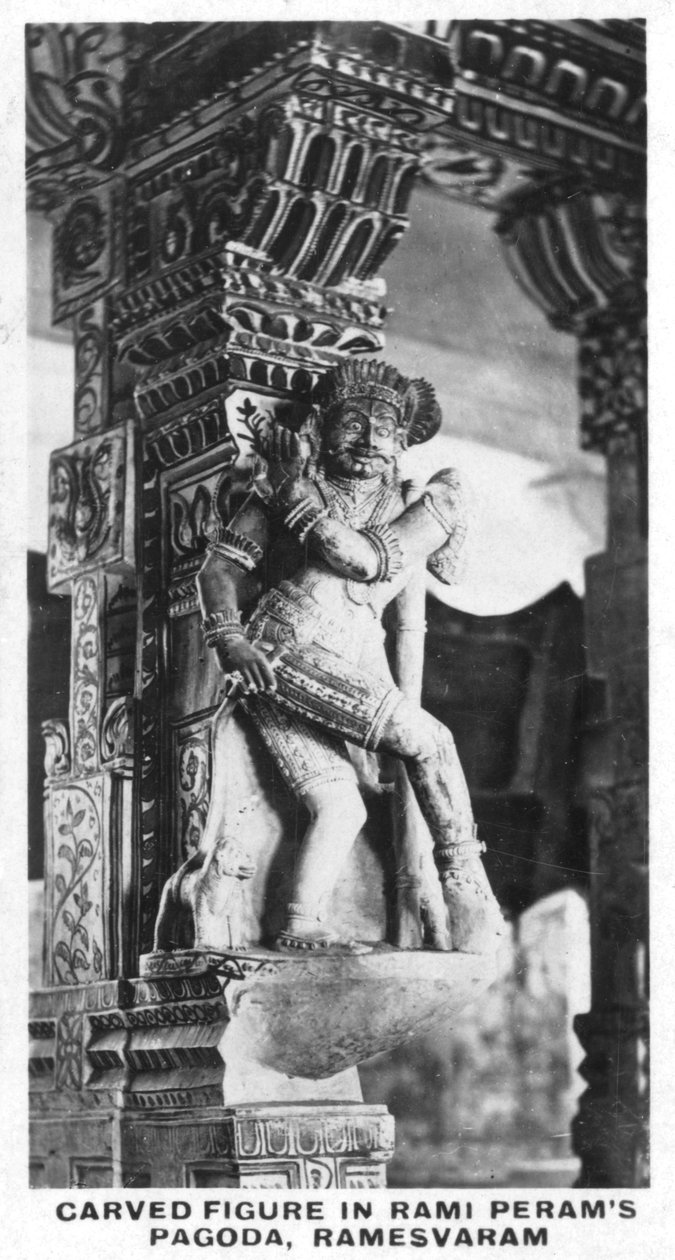 Udskåret figur i Rami Perams Pagoda, Ramesvaram, Indien, c1925 af Unbekannt