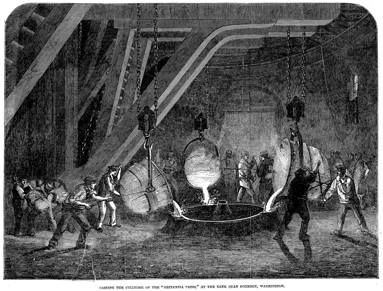 Støbning af cylinderen til Britannia Press på Bank Quay Foundry, Warrington, 1851 af Unbekannt
