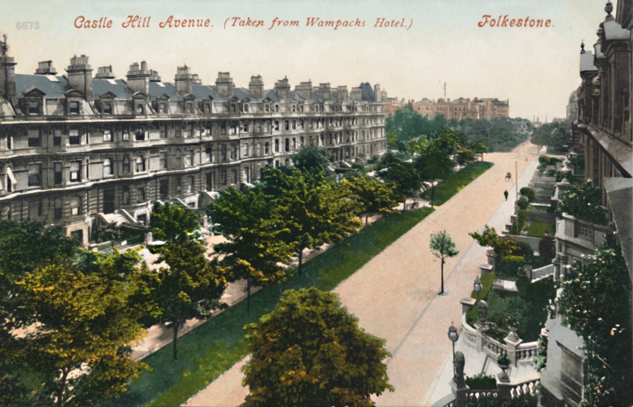 Castle Hill Avenue. Taget fra Wampachs Hotel. Folkestone, slutningen af det 19.-begyndelsen af det 20. århundrede af Unbekannt
