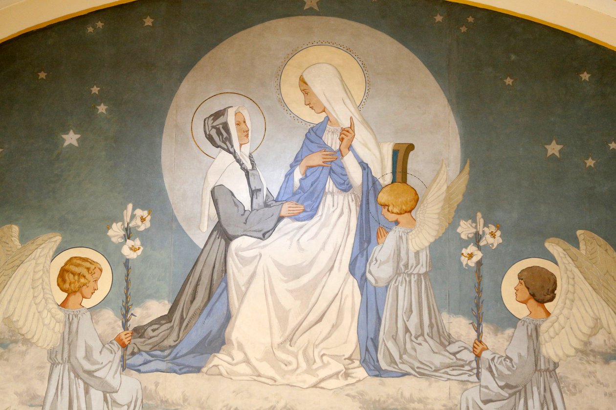 Catherine Laboure og Jomfru Maria. Fresco. Kapel af Vor Frue af den mirakuløse medalje. Paris DR af Unbekannt