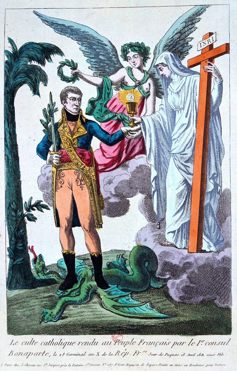 Katolsk tilbedelse vendte tilbage til det franske folk af 1. konsul Bonaparte, 1800-tallet af Unbekannt