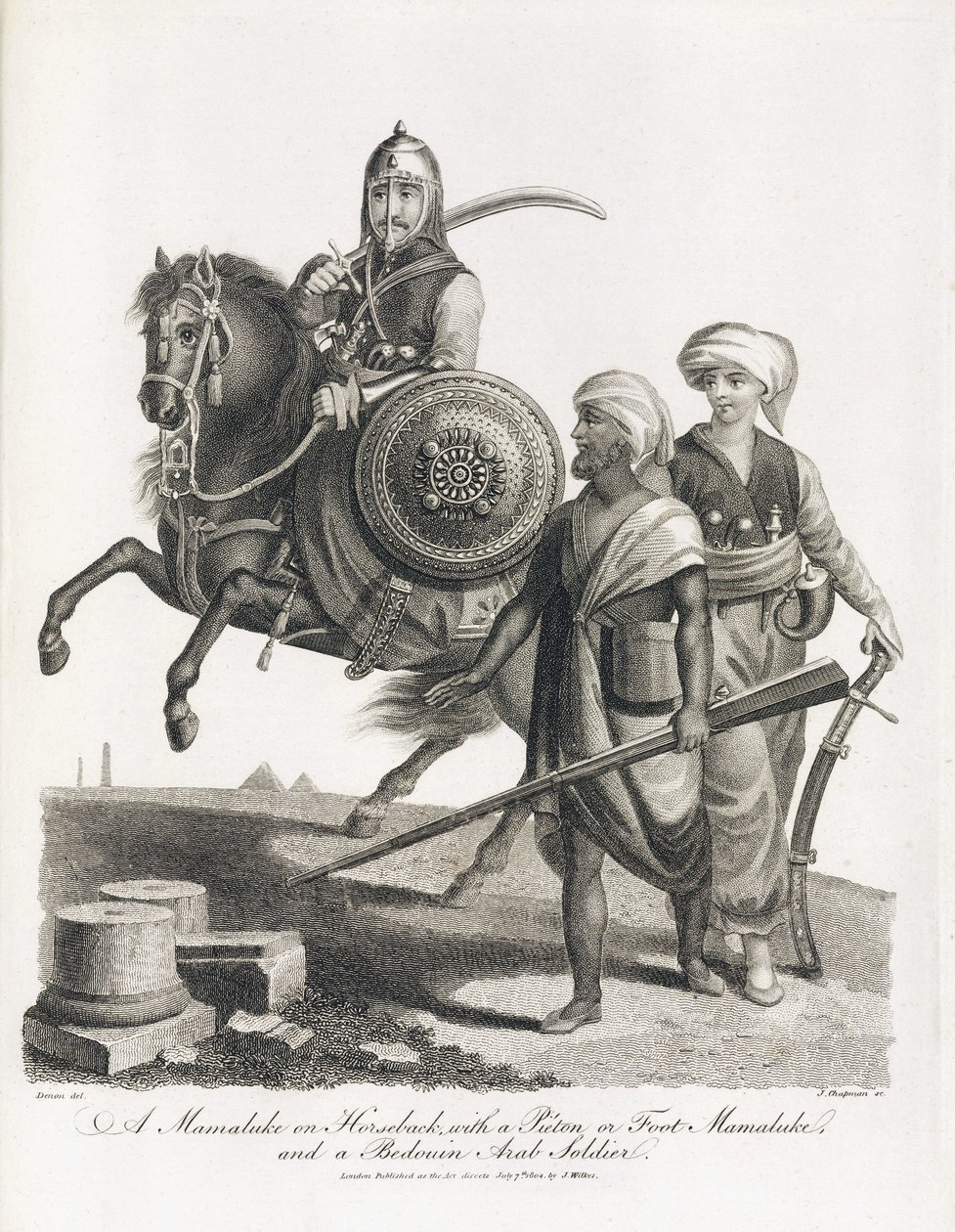 Mamluk rytter og soldater fra Mamluk og Beduin infanteri, i 1804 af Unbekannt