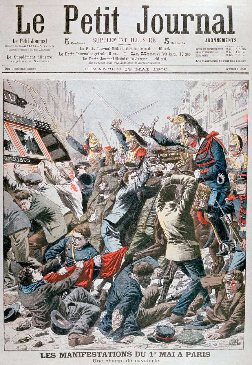 Kavaleriangreb under demonstrationen den 1. maj i Paris, 1906 af Unbekannt