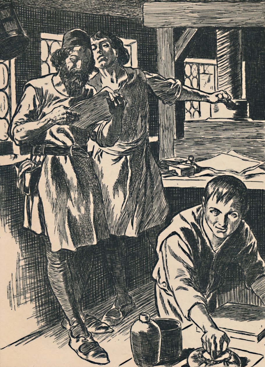Caxton i hans trykkeri, c1907 af Unbekannt