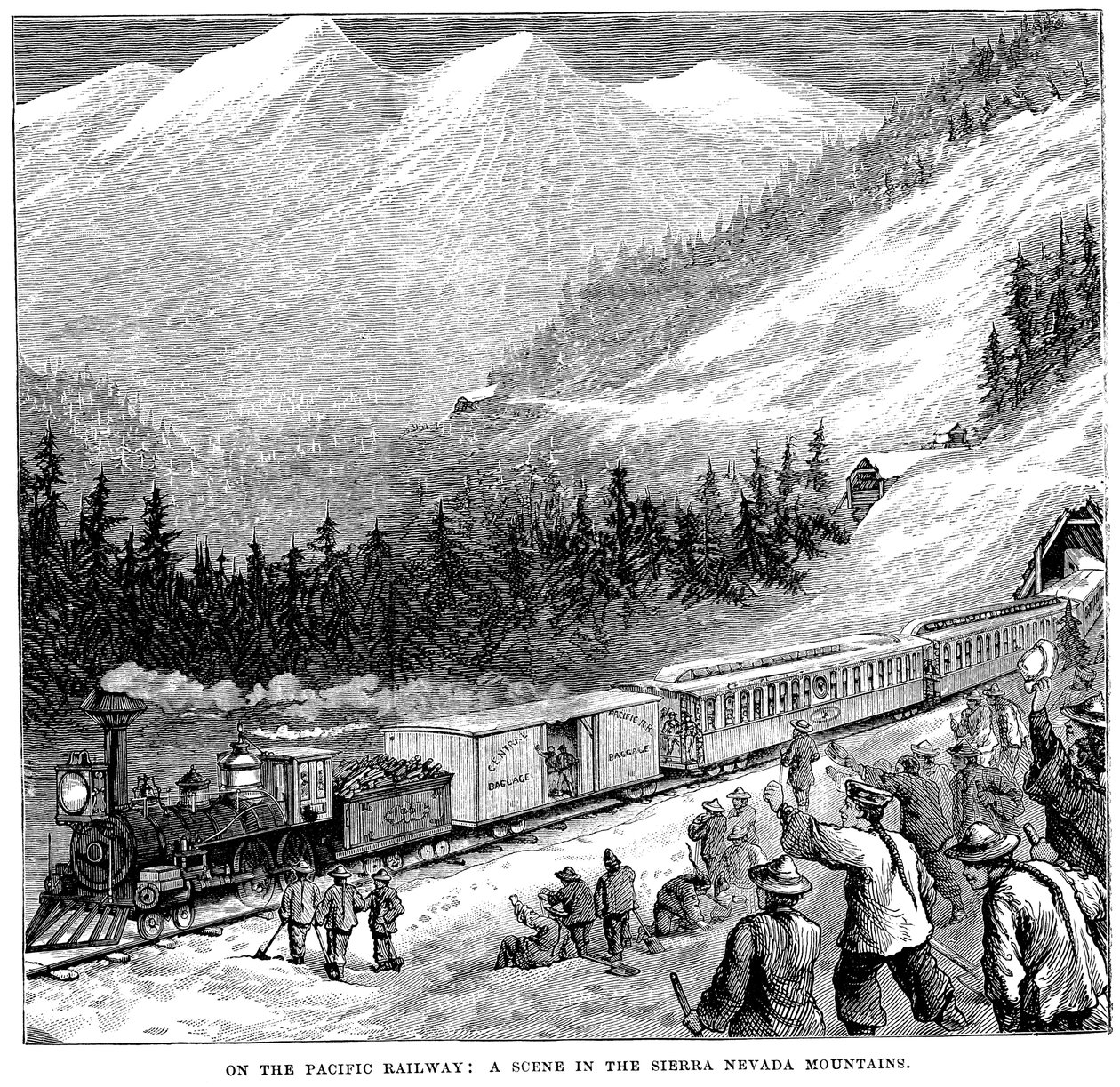 Central Pacific Railroad i Sierra Nevada-bjergene, c1875 af Unbekannt