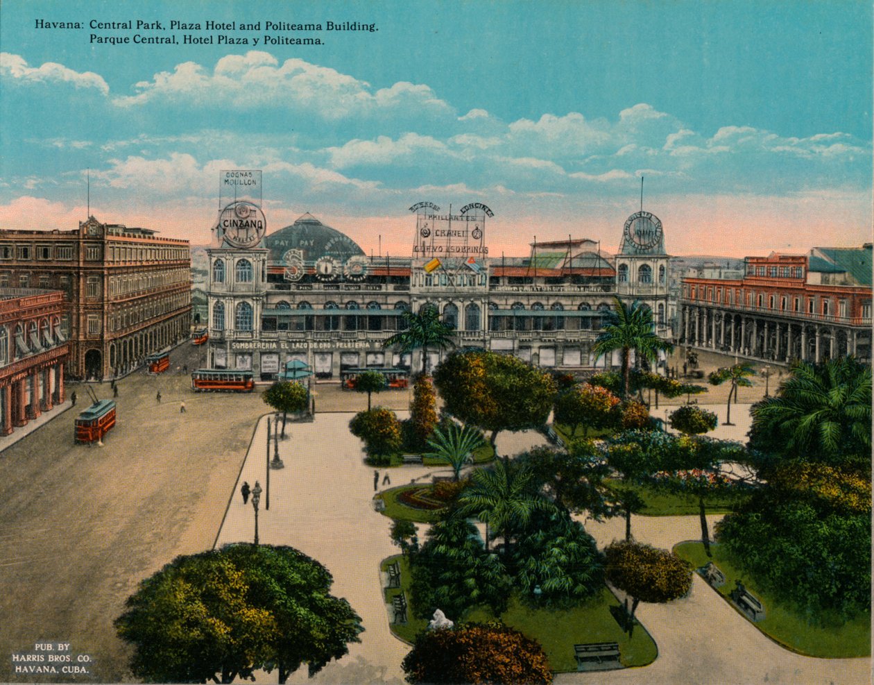 Central Park, Plaza Hotel og Politeama Building, Havana, Cuba, c1920 af Unbekannt