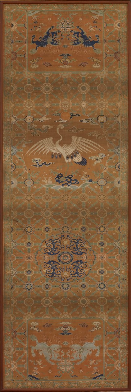 Stolebetræk med en kran, løver, drager, lovende symboler..., Qing-dynasti, 1700-tallet. af Unbekannt