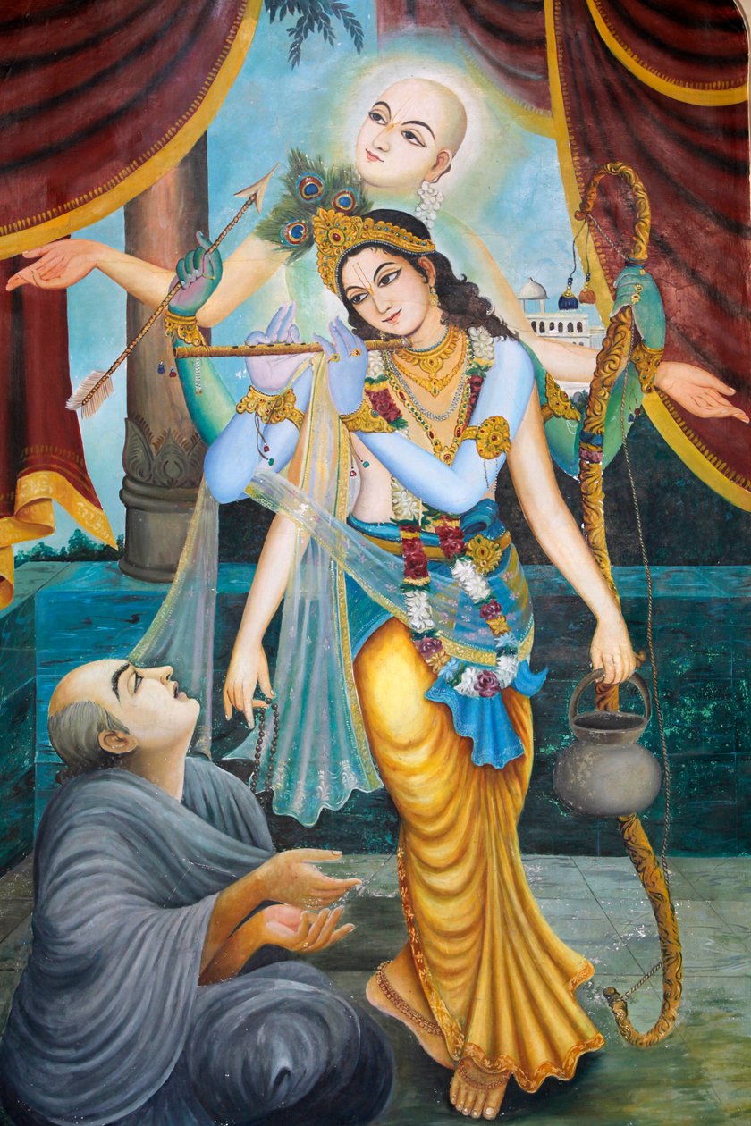 Chaitanya Mahaprabhu, en Vaishnava-helgen og social reformator fra det 15. århundrede - Vaishnava betyder at ære Vishnu eller Krishna (Krishna, der spiller fløjte, er en af Vishnus avatarer) Vrindavan Inde af Unbekannt