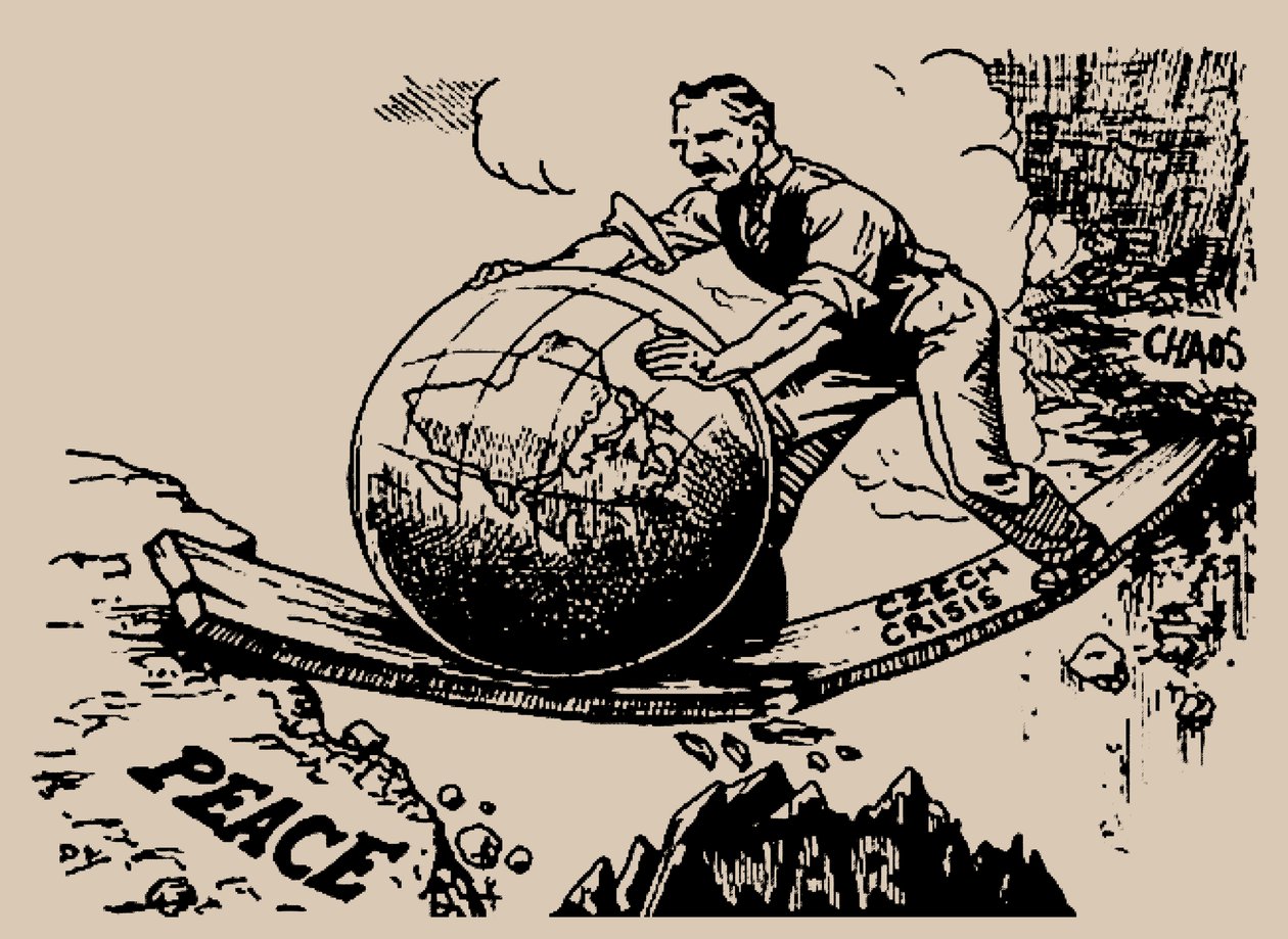 Chamberlain ruller verden mod fred, 1938. af Unbekannt