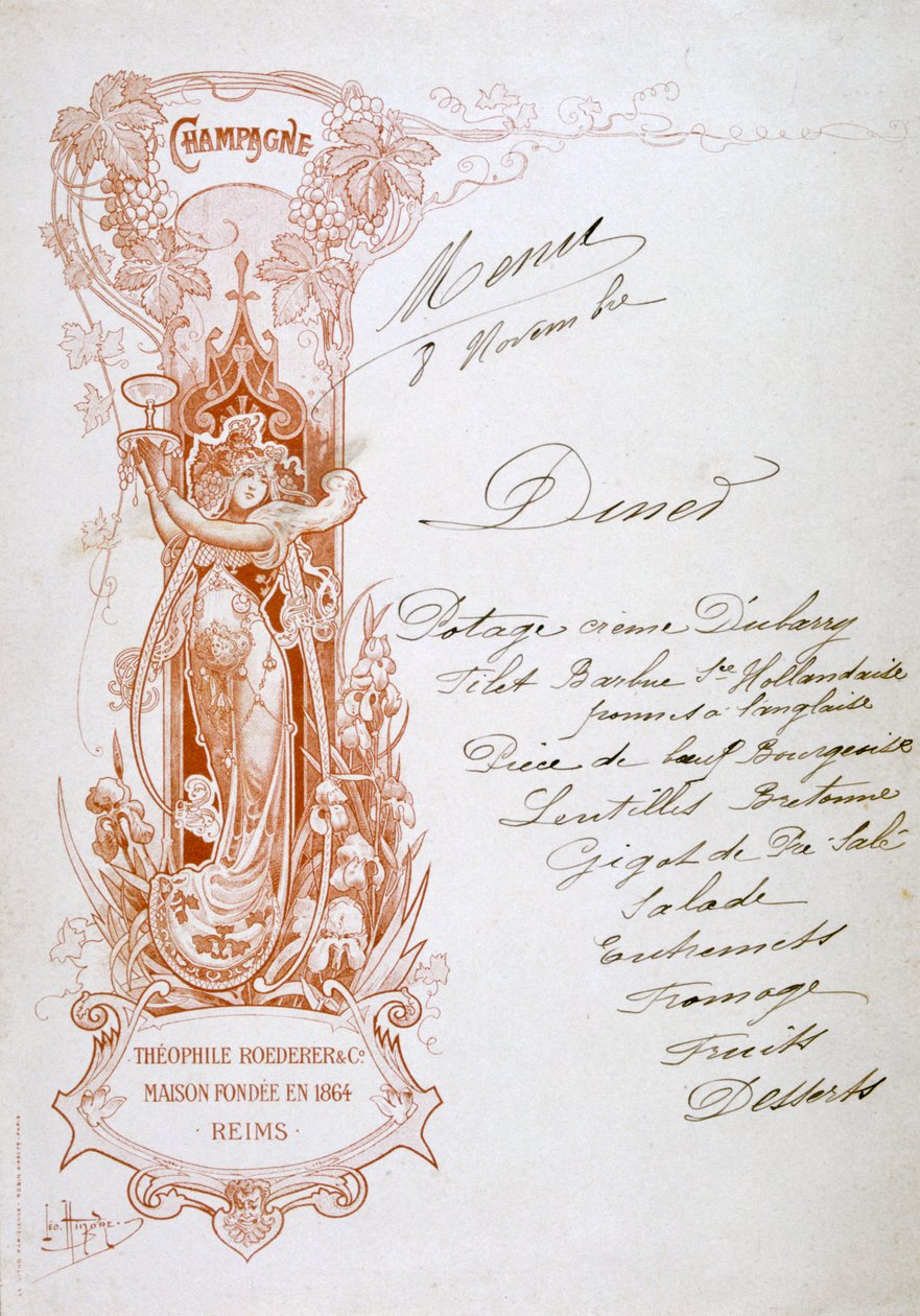 Champagnereklame på menuen, 1800-tallet af Unbekannt