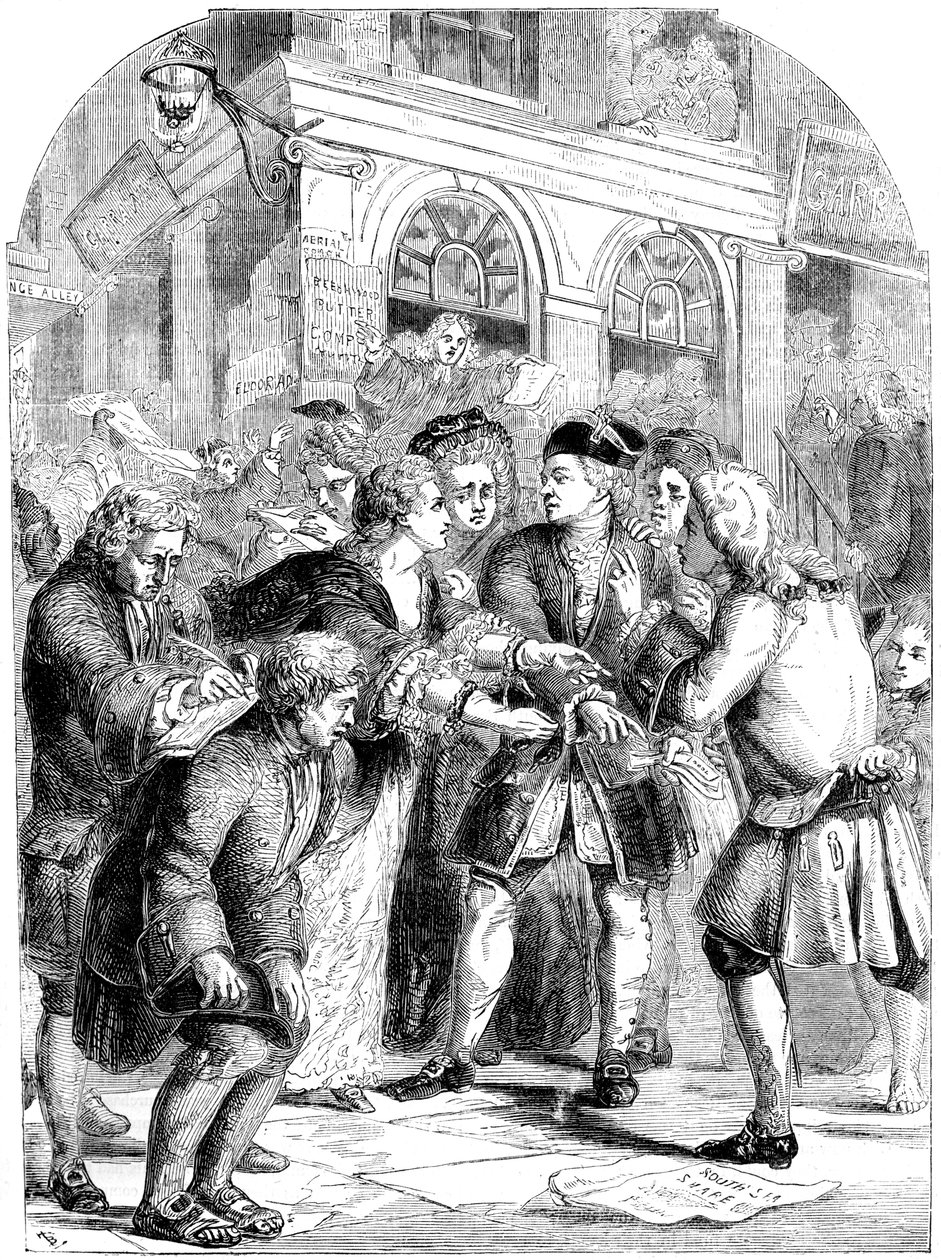 Change Alley, Singapore, under South Sea Bubbles vanvid, c1720 1800-tallet af Unbekannt