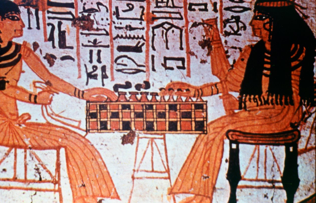 Kapel interiør, adelsmænd, der spiller skak, Theben, Egypten af Unbekannt