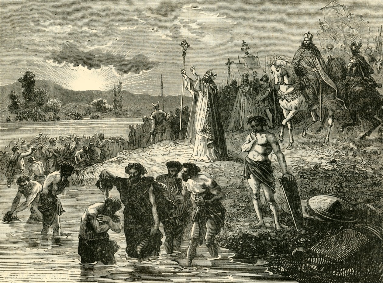Karl den Store fik sakserne til at blive døbt i Weser, 782AD. 1890. af Unbekannt