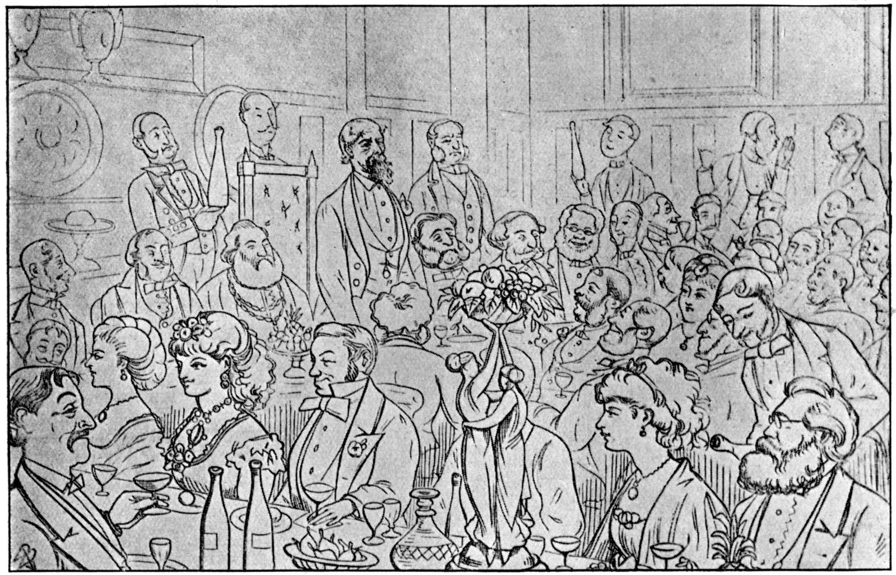 Charles Dickens præsiderer ved Newsvendors Dinner, 5. april 1870 1912 af Unbekannt