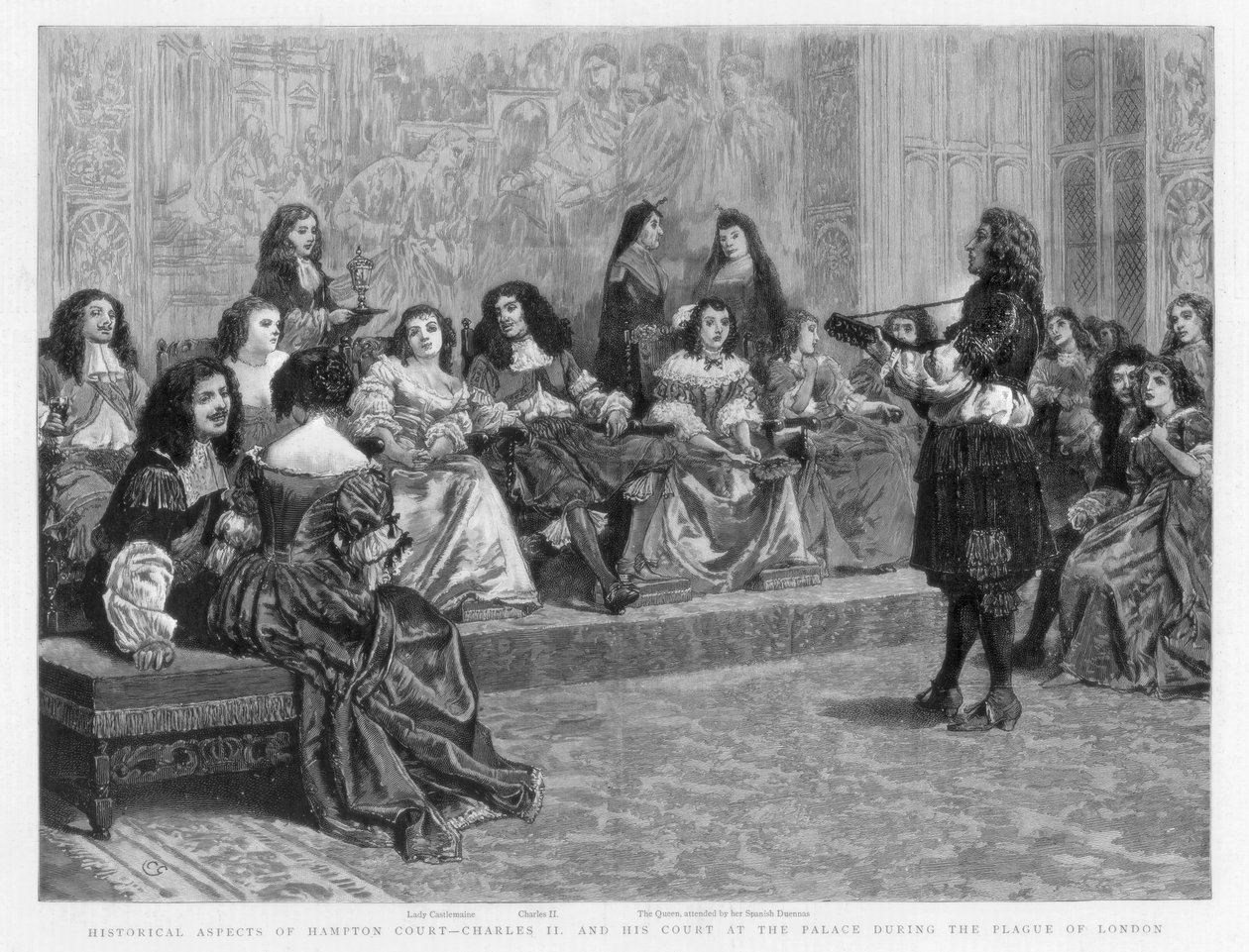 Charles II og hans hof ved paladset under pesten i London, c1665-1666 1890 af Unbekannt