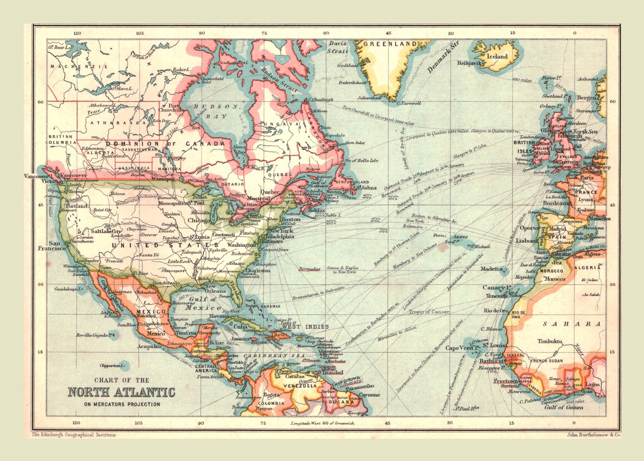 Kort over Nordatlanten, 1902. af Unbekannt