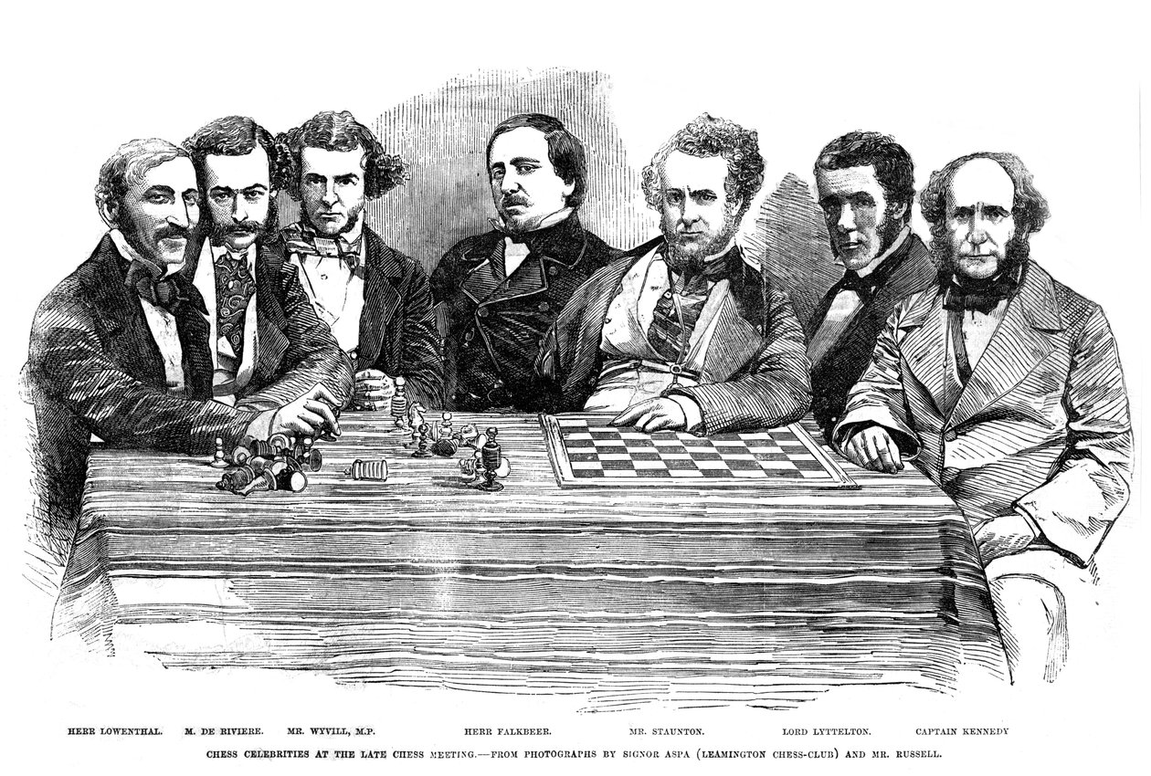 Skakberømtheder ved det sene skakmøde, 1855 af Unbekannt
