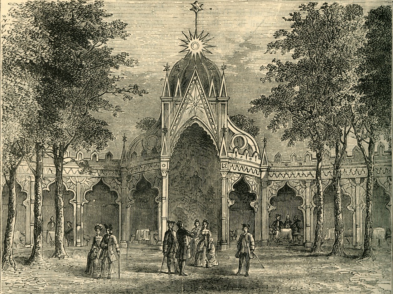 Kinesisk pavillon i Vauxhall Gardens, c1878. af Unbekannt