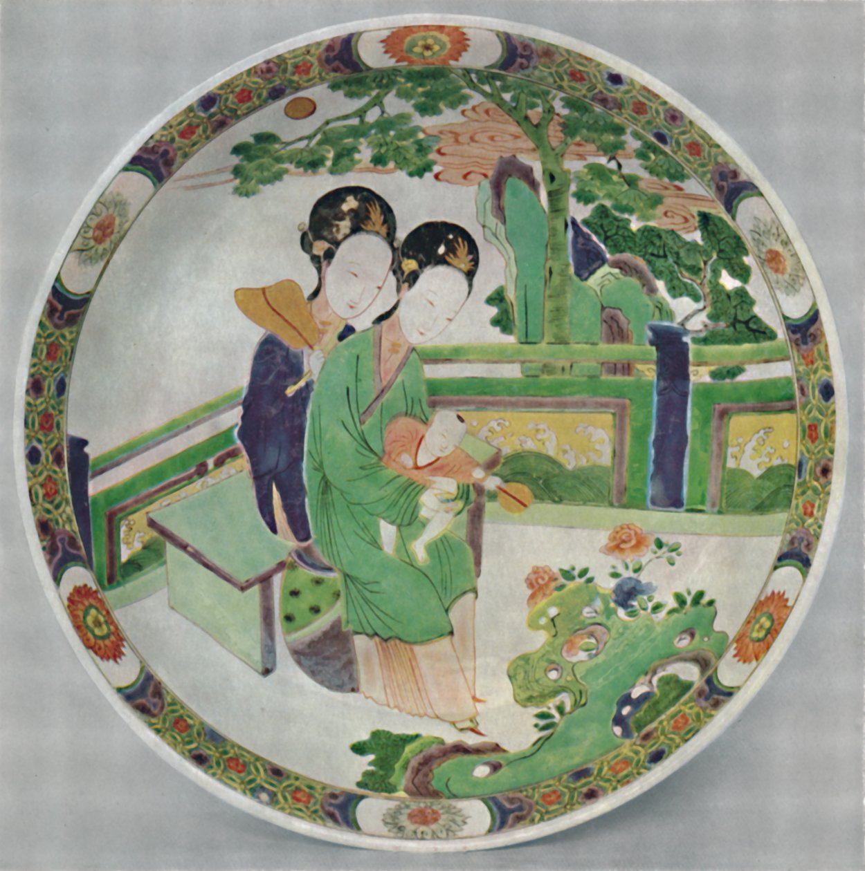 Kinesisk porcelænsfad, Famille Verte. Periode af KAng Hsi, 1662-1722, 1928 af Unbekannt