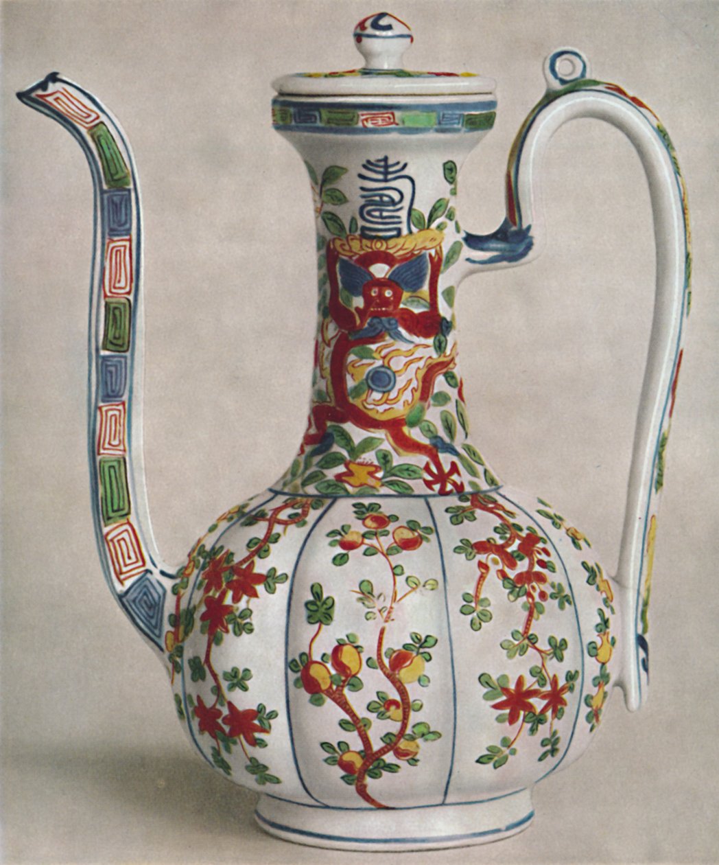 Kinesisk porcelænsæske med femfarvet dekoration. Periode af Wan Li, 1573-1619, 1928 af Unbekannt