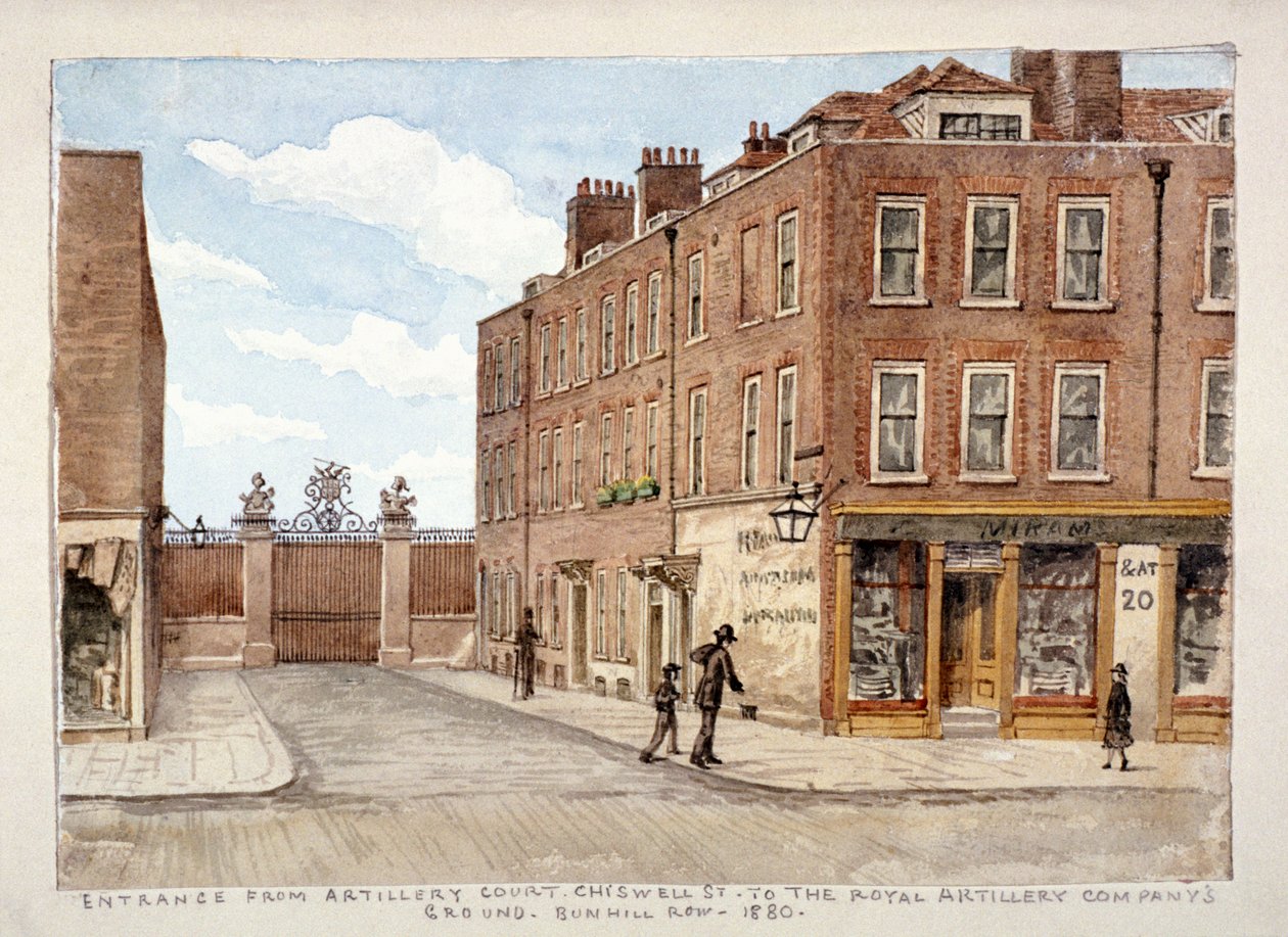 Chiswell Street med indgang til Royal Artillery Companys grund, Finsbury, London, 1880 af Unbekannt