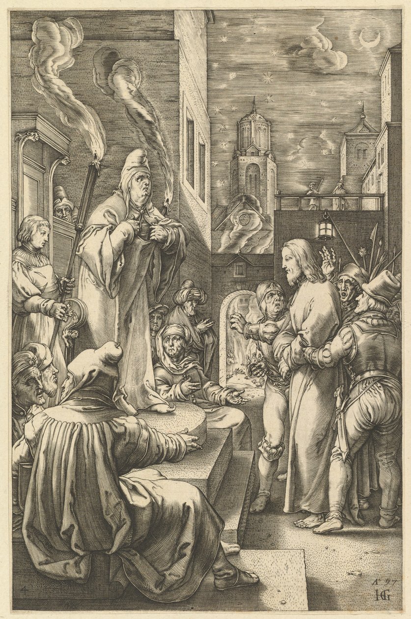 Kristus før Kaifas, fra The Passion of Christ, ca. 1598-1617. af Unbekannt