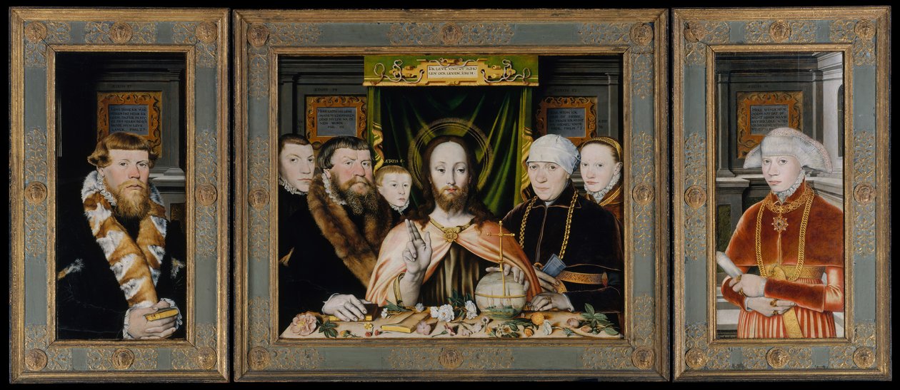 Christ Blessing, omgivet af en donorfamilie, ca. 1573-82. af Unbekannt