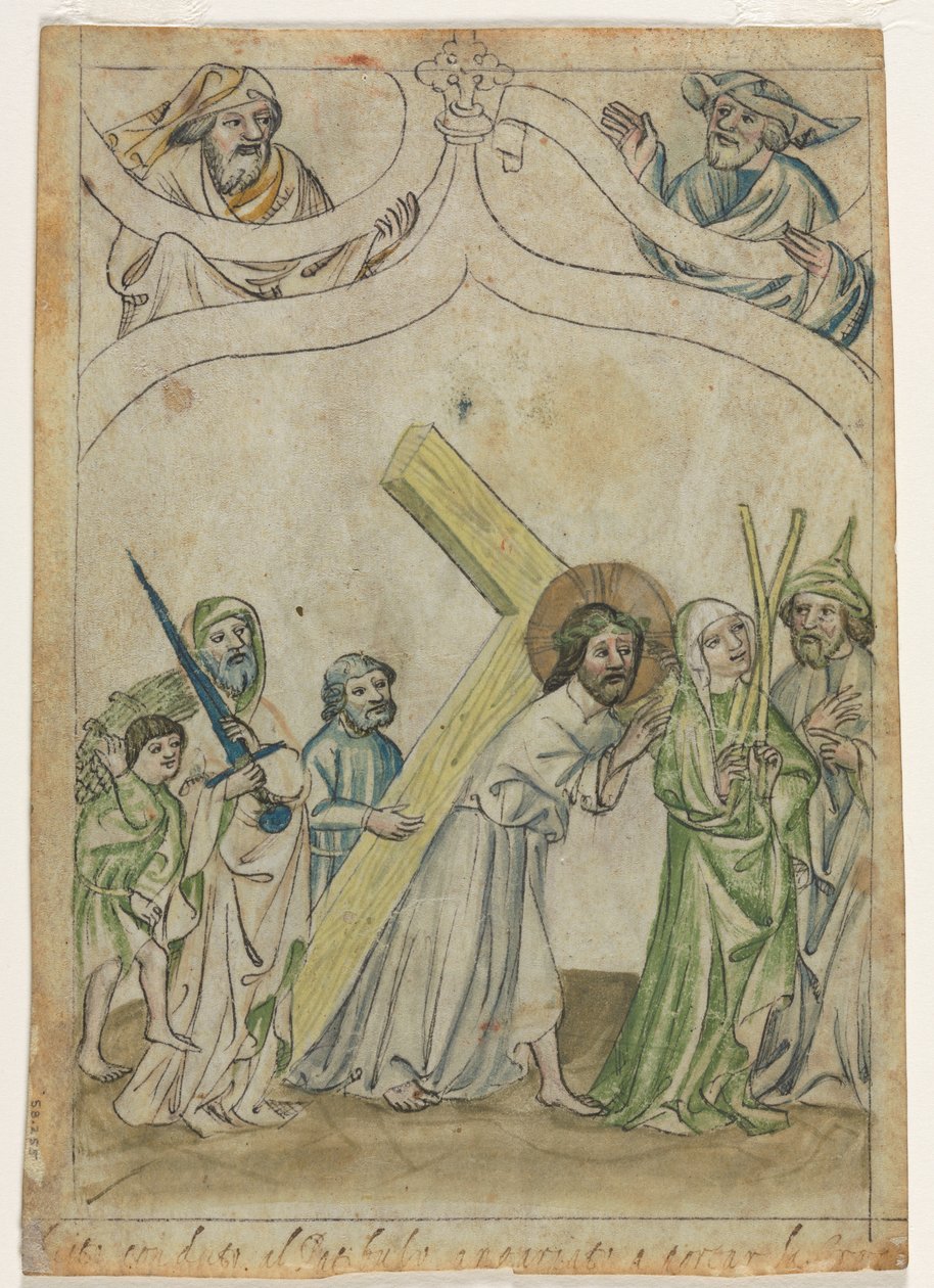 Kristus kronet med torne recto Kristus der bærer korset verso, ca. 1410. af Unbekannt