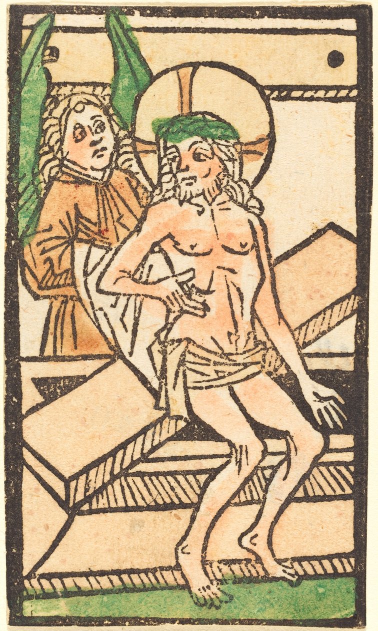 Kristus sidder på sin grav med én engel, ca. 14701480. af Unbekannt