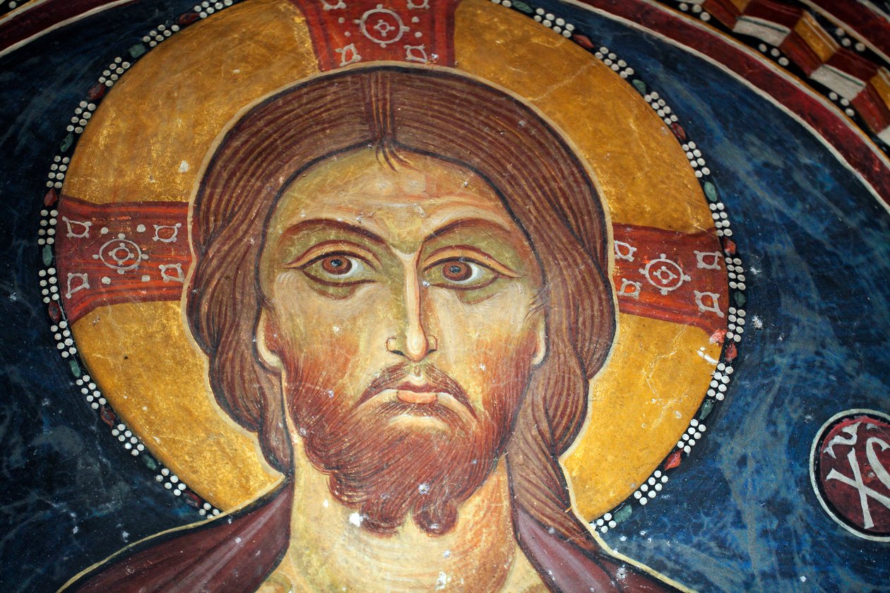 Kristus og den sidste dom Detalje af den byzantinske fresko fra Narthex-hvælvingen i kirken Asinou Sidste domsscene 1300-tallet (1332) UNESCO, verdens kulturarv Troodos-regionen, Cypern af Unbekannt