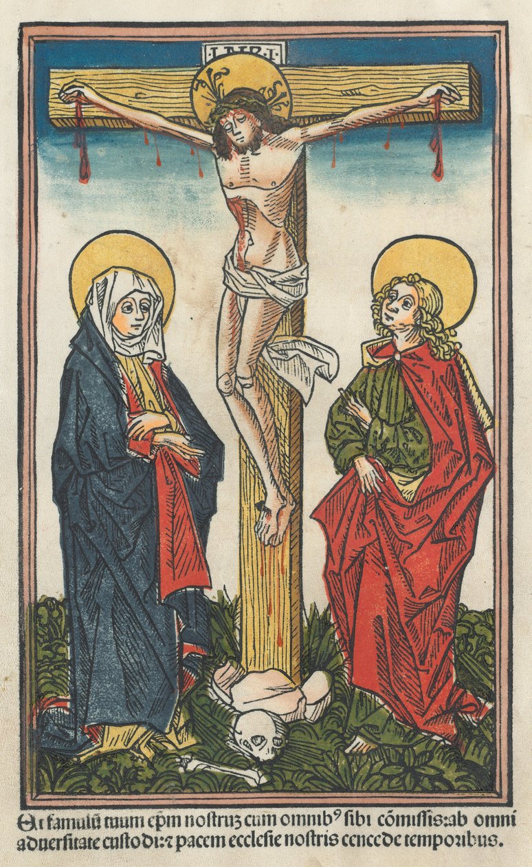 Kristus på korset med jomfruen og Johannes, 1491. af Unbekannt