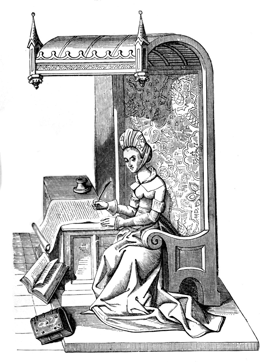 Christine de Pizan 1364 -1430, middelalderlig forfatter, retoriker og kritiker, 1400-tallet, 1870 af Unbekannt