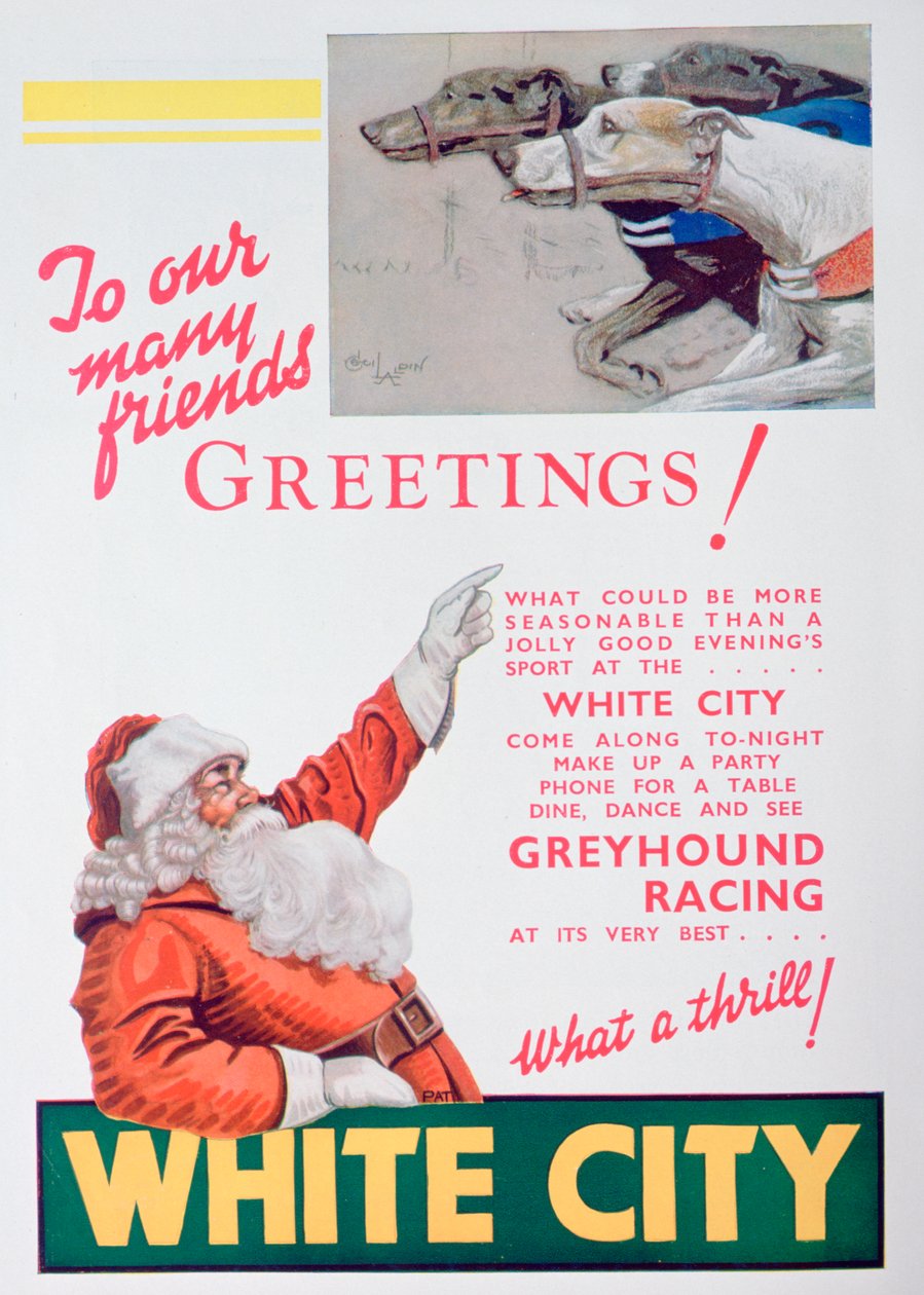 Juleannonce for White City greyhound-banen, London, 1932 af Unbekannt