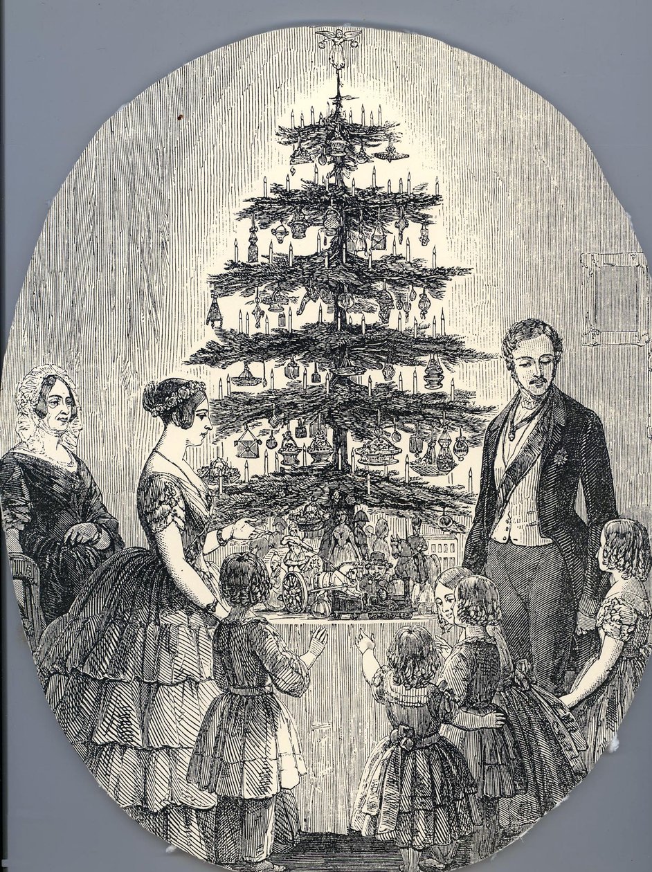 Jul med dronning Victoria, prins Albert, deres børn og dronning Victorias mor, i 1848 f af Unbekannt