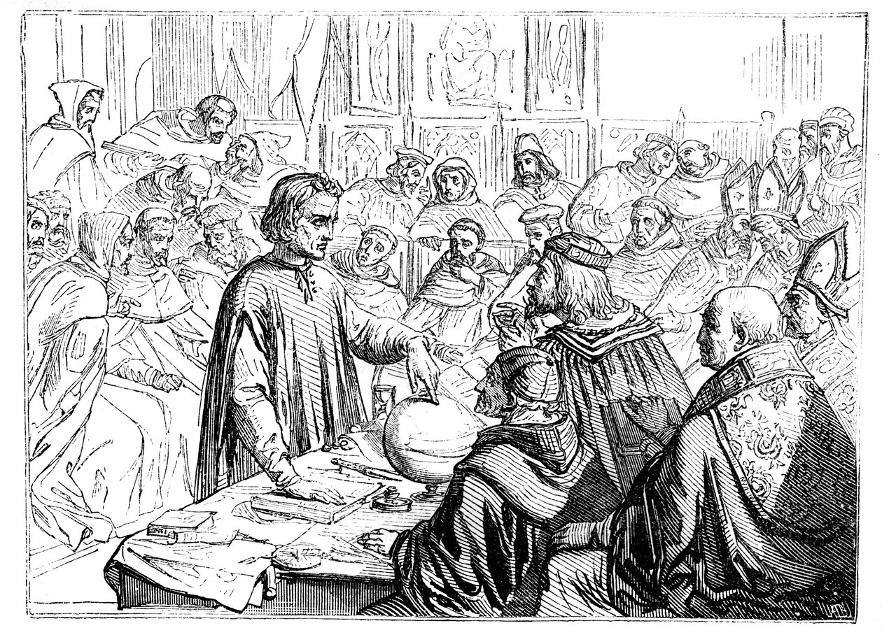 Christopher Columbus for rådet i Salamanca, Spanien, 1487 af Unbekannt