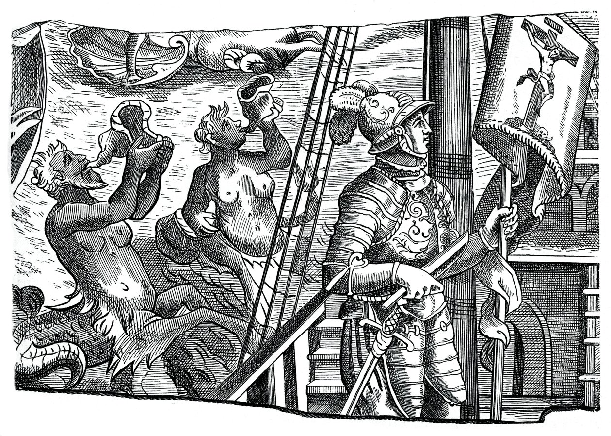 Christopher Columbus om bord på sit skib under sin første rejse mod vest, 1500-tallet, 1870 af Unbekannt