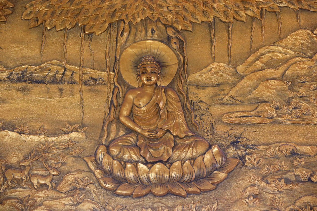 Chua Thiep Long buddhistisk pagode. Shakyamuni Buddha sidder i meditationsstilling. Thay Ninh. Vietnam af Unbekannt