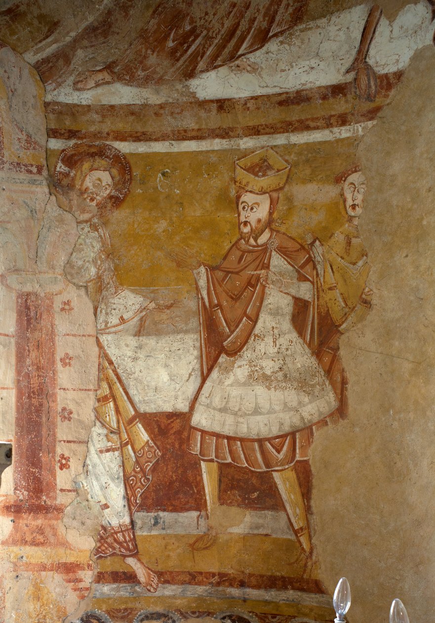 Kirke (Église Saint-Martin). Interiør. Apsiden. Vægmalerier (fresko). Detalje. Jesus ved Herodes