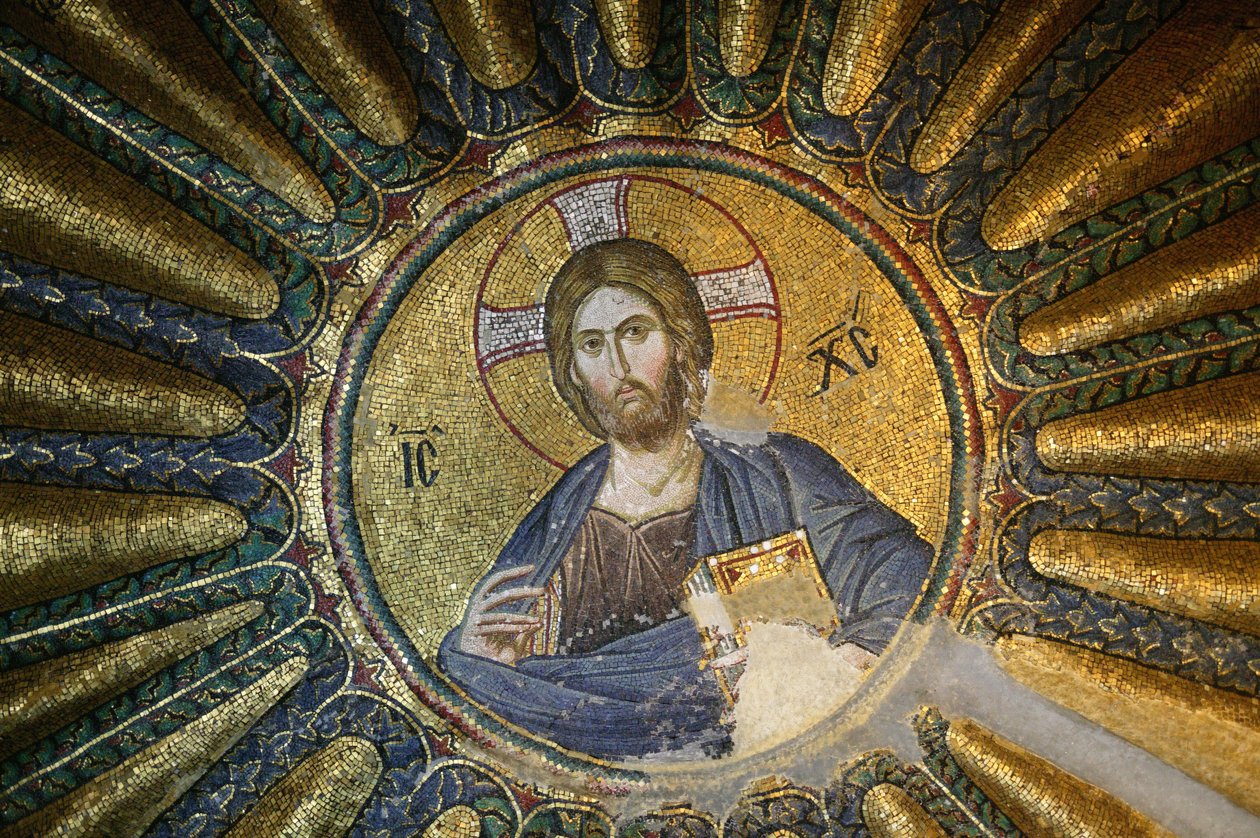 Kirken St. Frelser af Chora. Tagmosaik af Kristus Pantokratoren (en gloire) Istanbul Turquie af Unbekannt