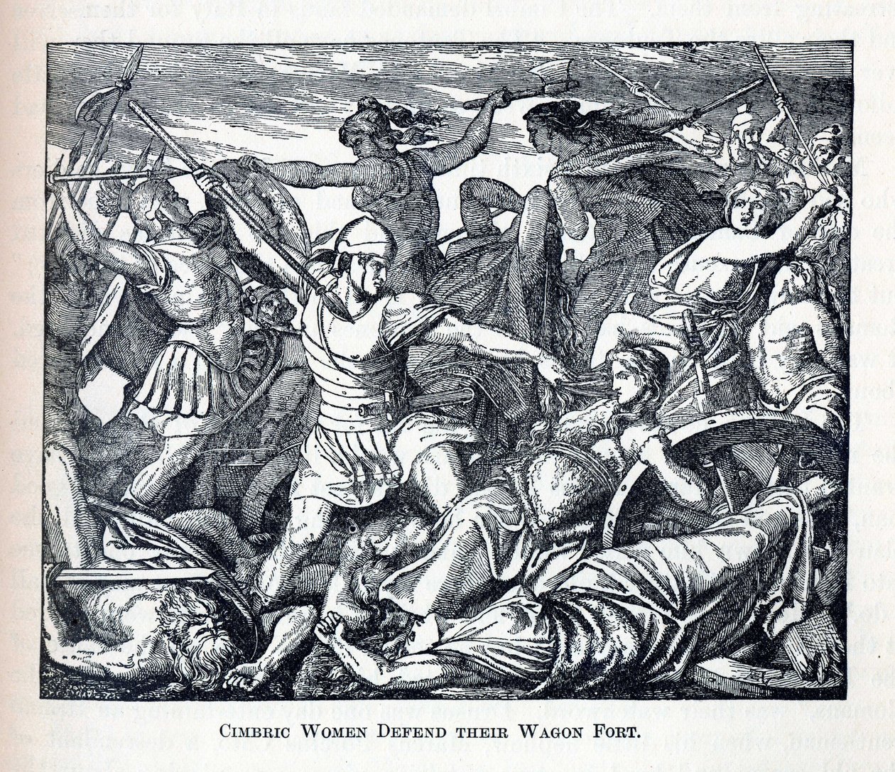 Cimbric kvinder forsvarer deres vognfort, 1882 af Unbekannt