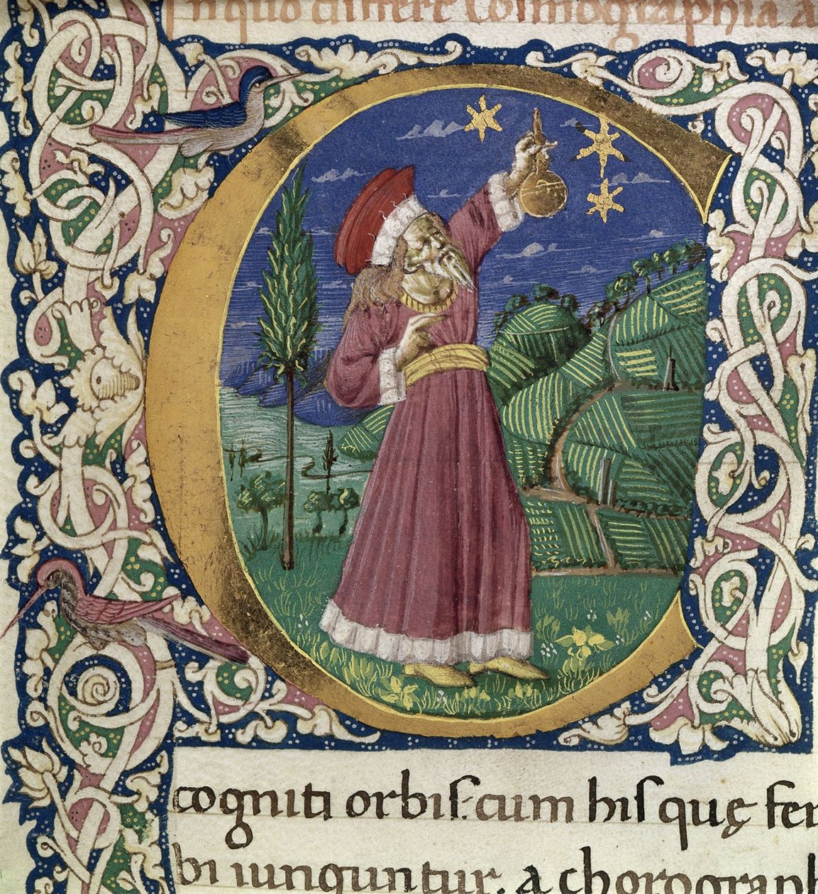 Claudius Ptolemæus. Detalje af en historisk initial C Cosmographia, anden halvdel af det 15. årh. af Unbekannt