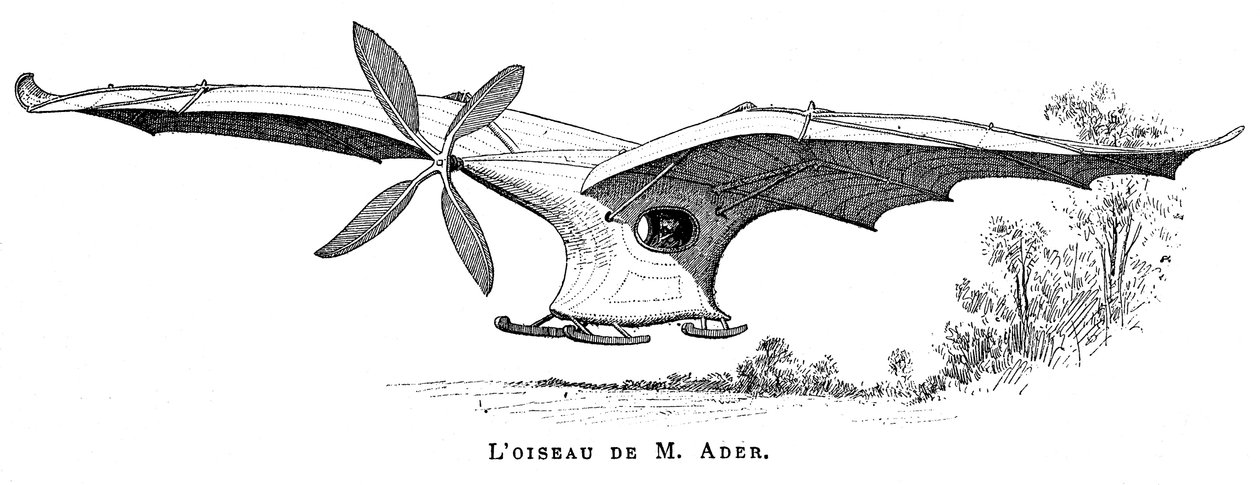 Clement Aders flyvende fugl Eole, det første pilotfly, der lettede under egen damp, 1890 af Unbekannt