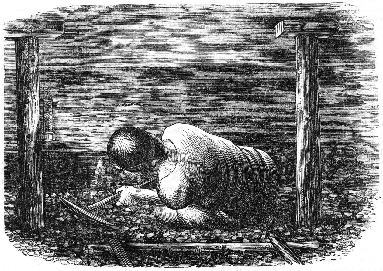 Kulminearbejder arbejder med en smal søm, c1864. af Unbekannt