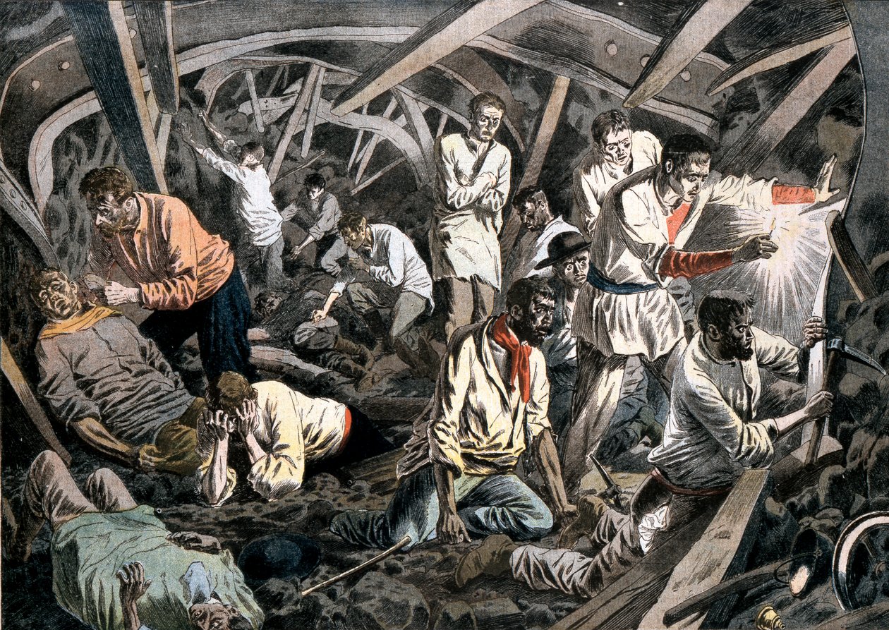 Kulminearbejdere fanget under jorden af et tagfald, Courrieres Mines, Pas-de-Calais, Frankrig, 1906 af Unbekannt