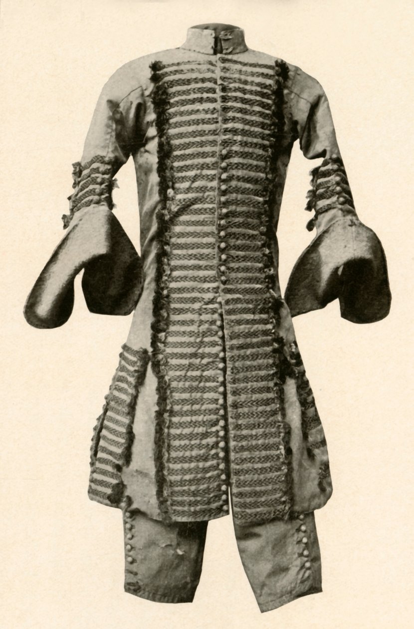 Frakke og ridebukser af silke trimmet med fancy fletning, c1680, 1937. af Unbekannt