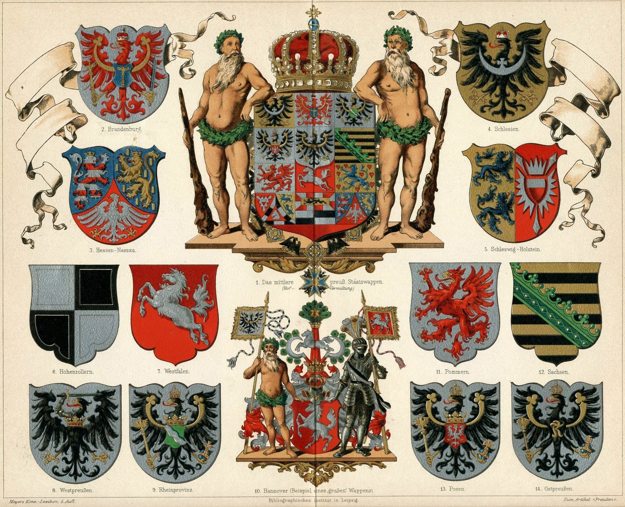 Våbenskjold for Kongeriget Preussen og provinserne Meyers Großes Konversations-Lexikon, 1883. af Unbekannt