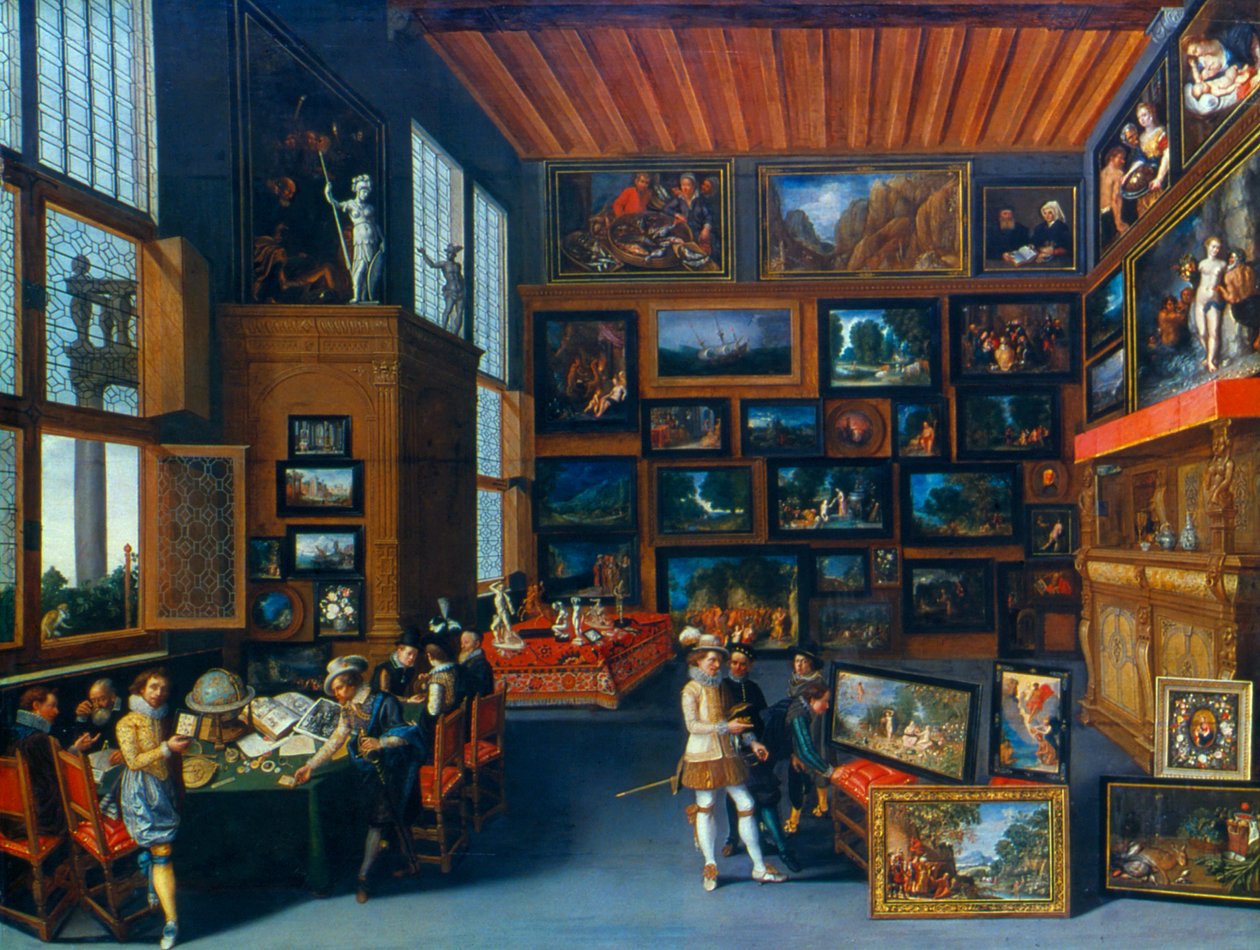 Cognoscenti i et rum hang med billeder, c1620 af Unbekannt