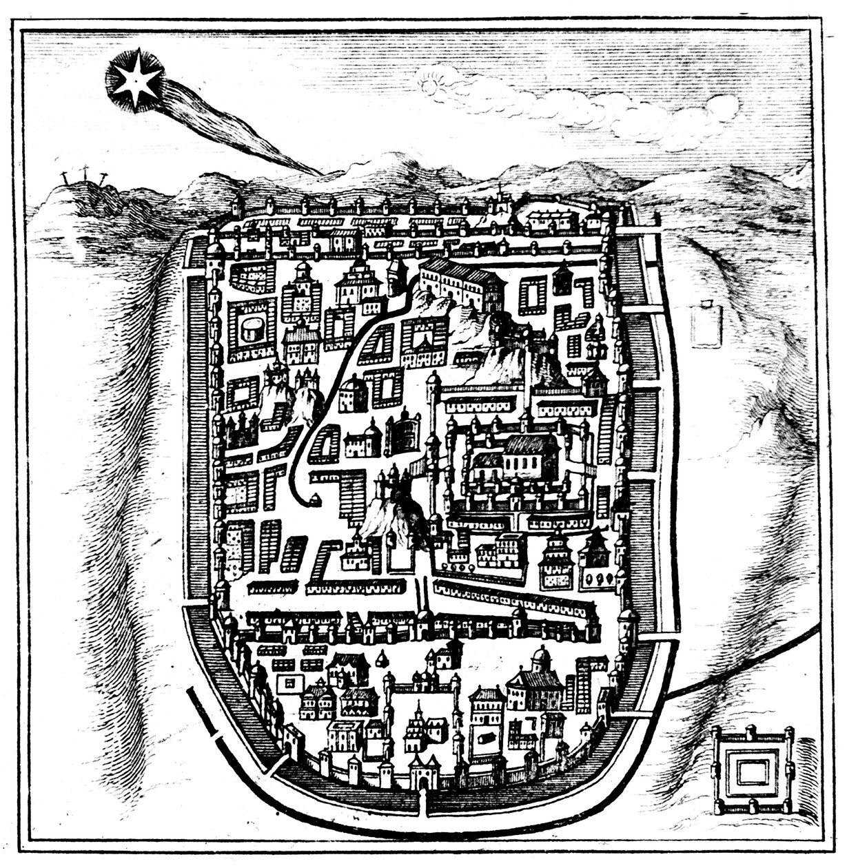 Komet fra 66 AD Halley over Jerusalem, 1666 af Unbekannt
